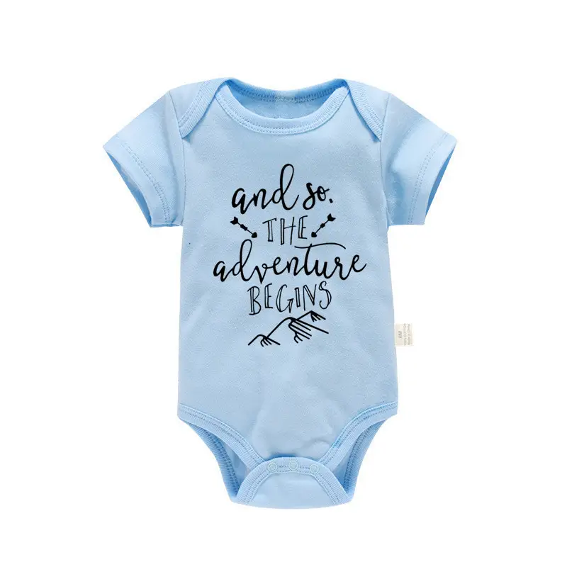 Pure Cotton Baby Crawling Suit Blue Short Sleeve
