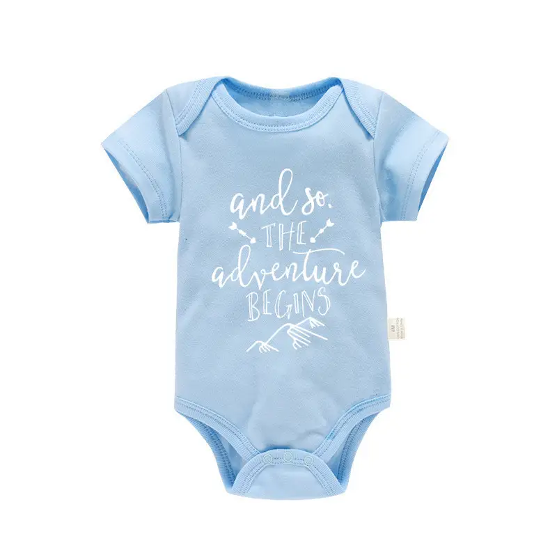 Pure Cotton Baby Crawling Suit Blue Short Sleeve
