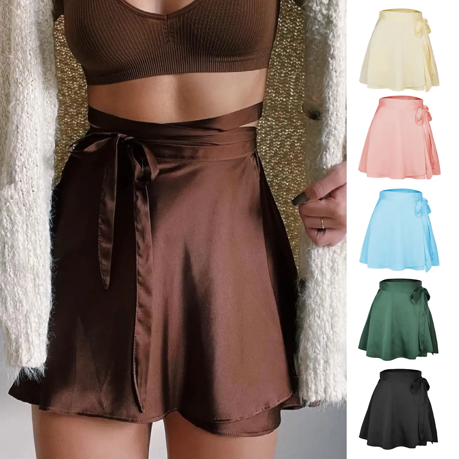 Summer 2021 Cream High Waist Lace-Up Skirt - Image 12
