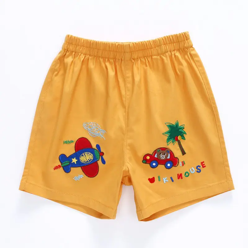 Japanese Style Boys Cartoon Embroidered Shorts Set Yellow Polo