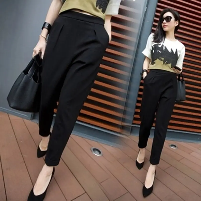 Women Black Slim Fit Ankle Pants Summer Casual Wear