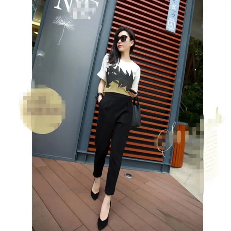 Women Black Slim Fit Ankle Pants Summer Casual Wear