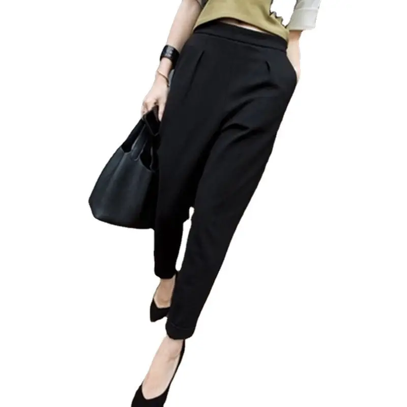Women Black Slim Fit Ankle Pants Summer Casual Wear
