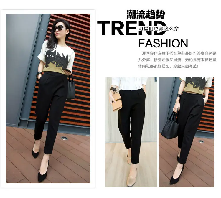 Women Black Slim Fit Ankle Pants Summer Casual Wear — feature 2