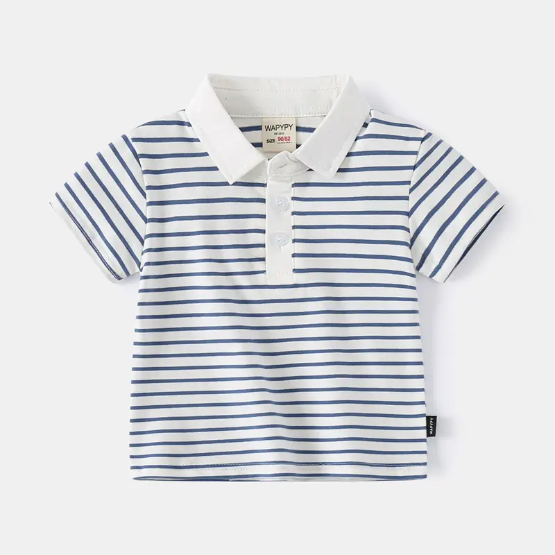 Boys Striped Polo T-Shirt Blue White 2026 - Image 2
