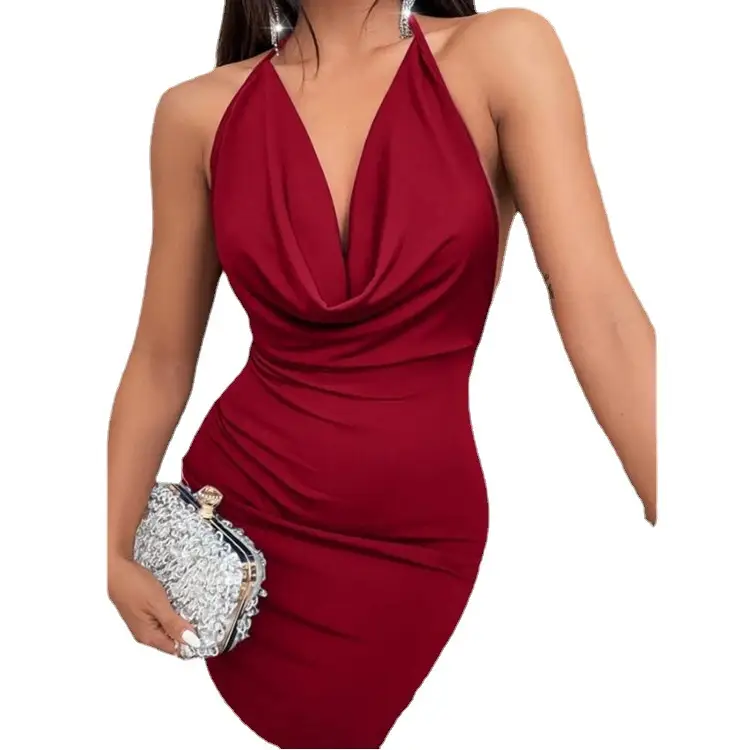 Women's Red Halter Neck Dress 2026 Spring Summer - Image 9