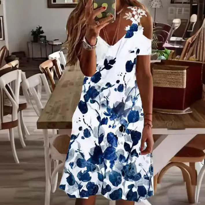 Women's White Floral Lace Short Sleeve Summer Dress