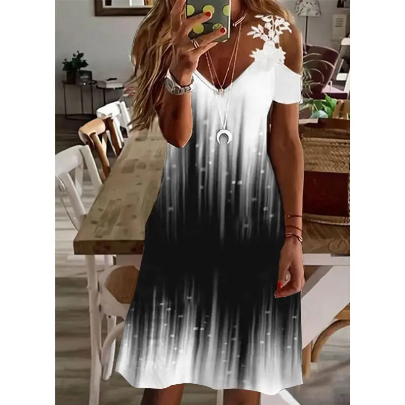 Women's White Floral Lace Short Sleeve Summer Dress