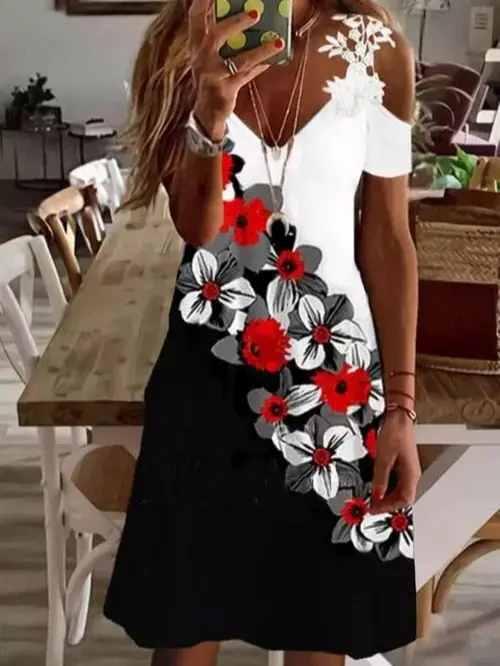 Women's White Floral Lace Short Sleeve Summer Dress