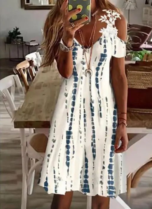 Women's White Floral Lace Short Sleeve Summer Dress