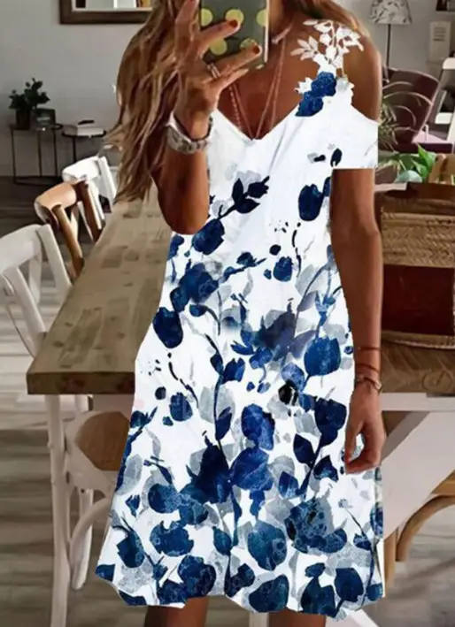 Women's White Floral Lace Short Sleeve Summer Dress