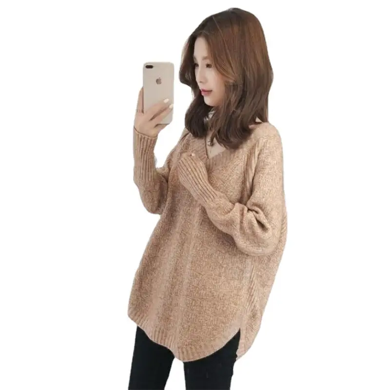 Women Loose V-Neck Sweater Black 2022 - Image 10