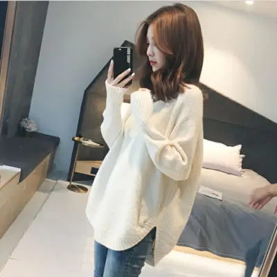 Women Loose V-Neck Sweater Black 2022 - Image 4