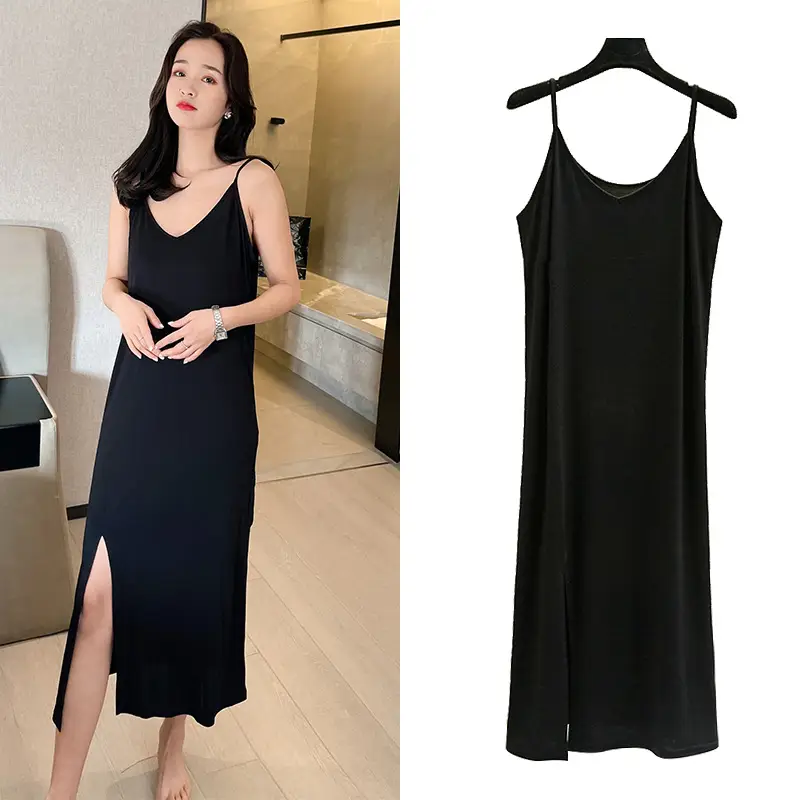 Women's V-Neck Slip Skirt Modal Long Sleeveless Dress Plus Size - Image 10