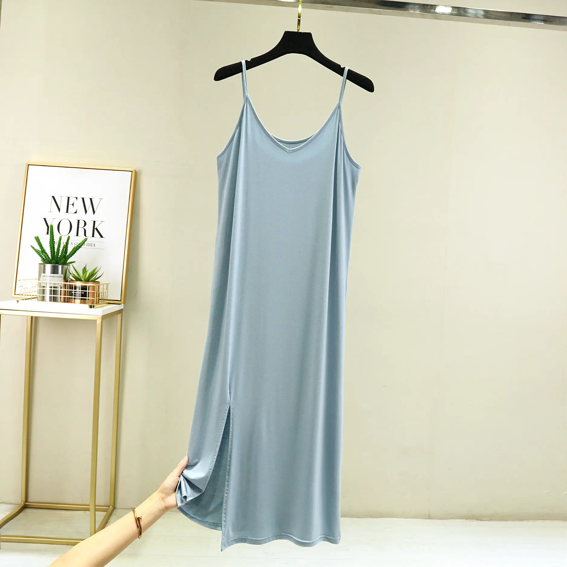 Women's V-Neck Slip Skirt Modal Long Sleeveless Dress Plus Size - Image 4