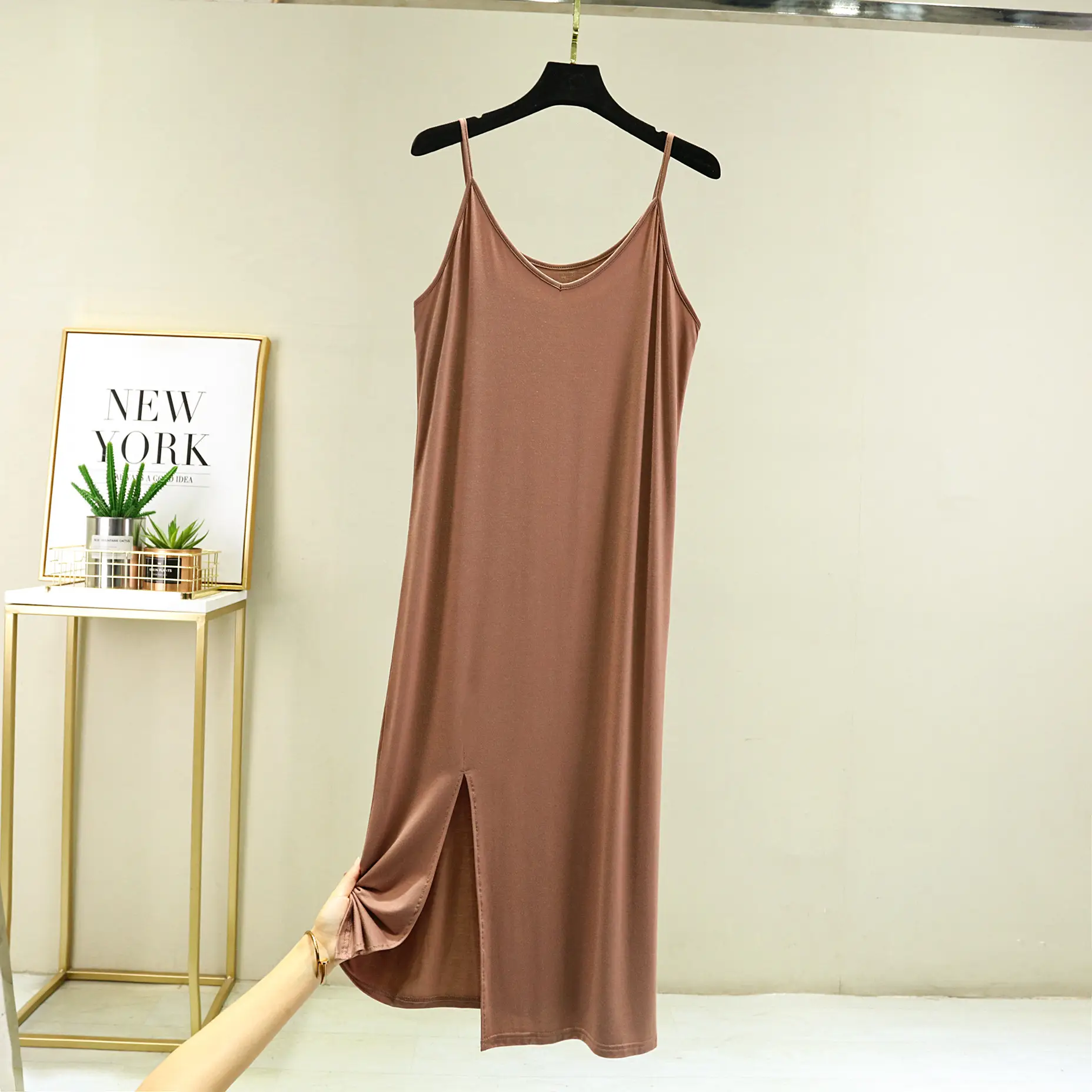 Women's V-Neck Slip Skirt Modal Long Sleeveless Dress Plus Size - Image 5