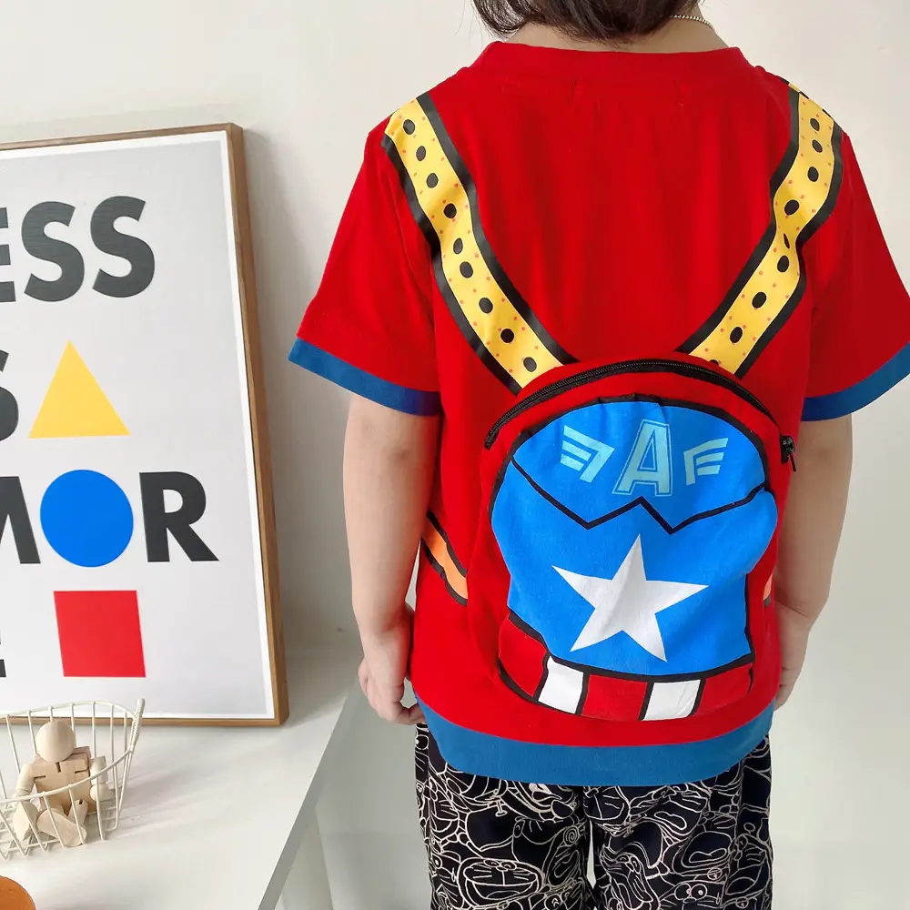 Kids Red Star Backpack T-Shirt Short Sleeve Boys - Image 6