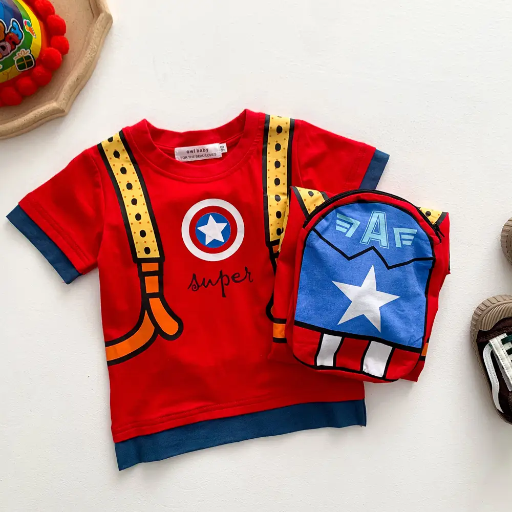 Kids Red Star Backpack T-Shirt Short Sleeve Boys - Image 2