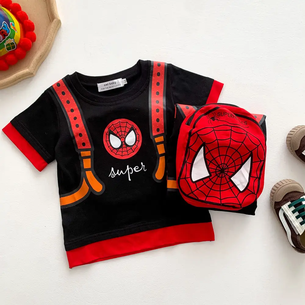 Kids Red Star Backpack T-Shirt Short Sleeve Boys - Image 3