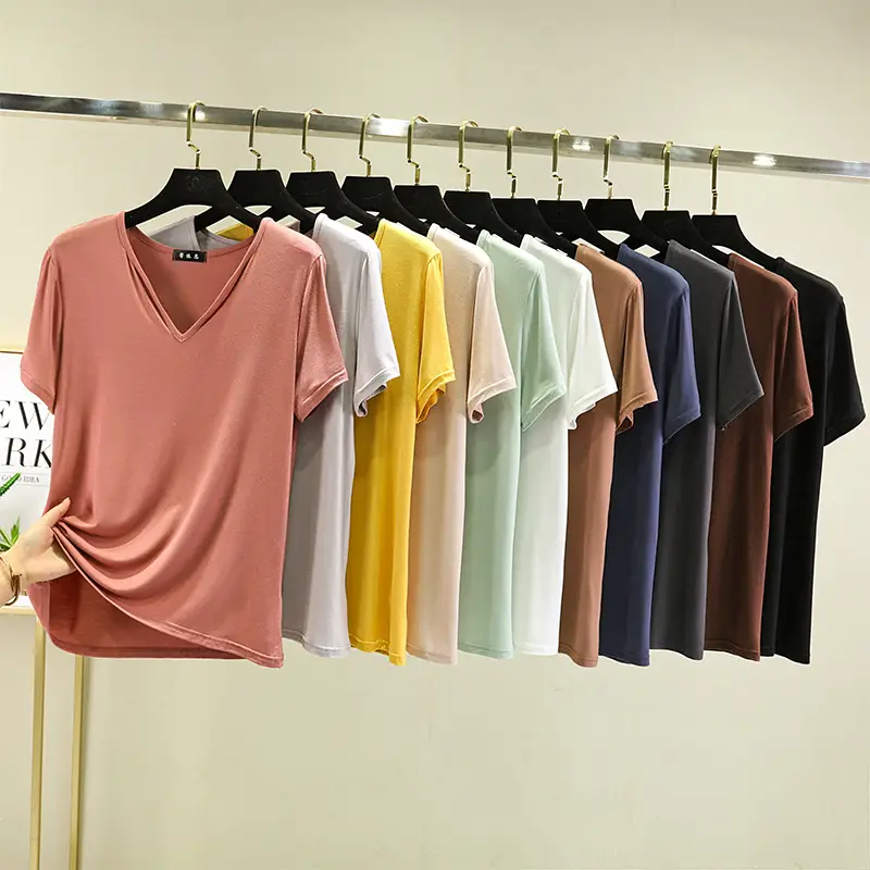Women's V-neck Loose Green T-Shirt Plus Size - Image 13