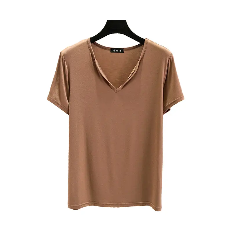 Women's V-neck Loose Green T-Shirt Plus Size - Image 16