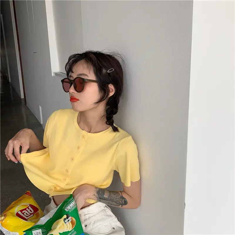 Women Slim Fit Blue Knitted Short Top 2025 — feature 11