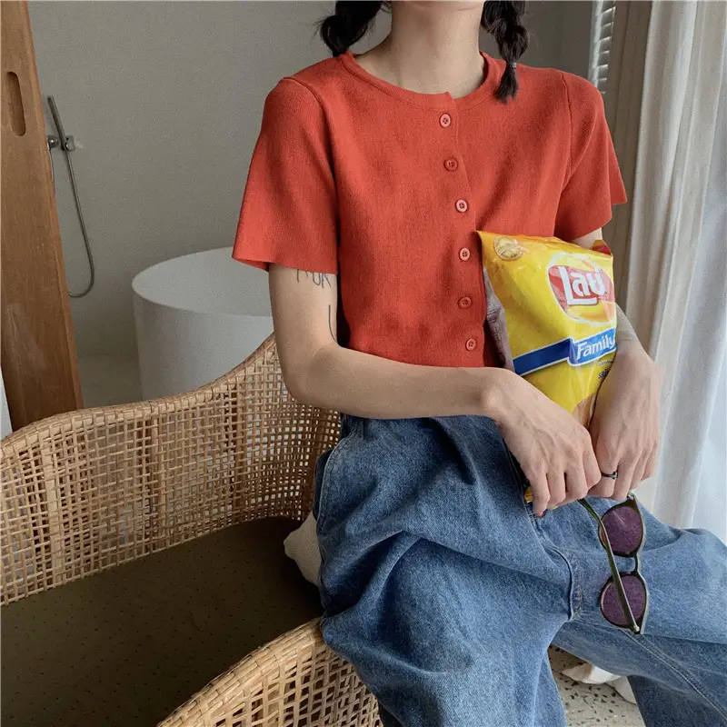 Women Slim Fit Blue Knitted Short Top 2025 — feature 19