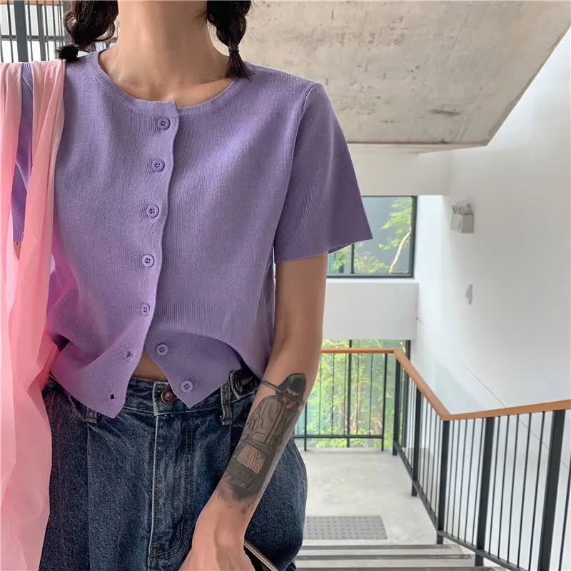 Women Slim Fit Blue Knitted Short Top 2025 — feature 28
