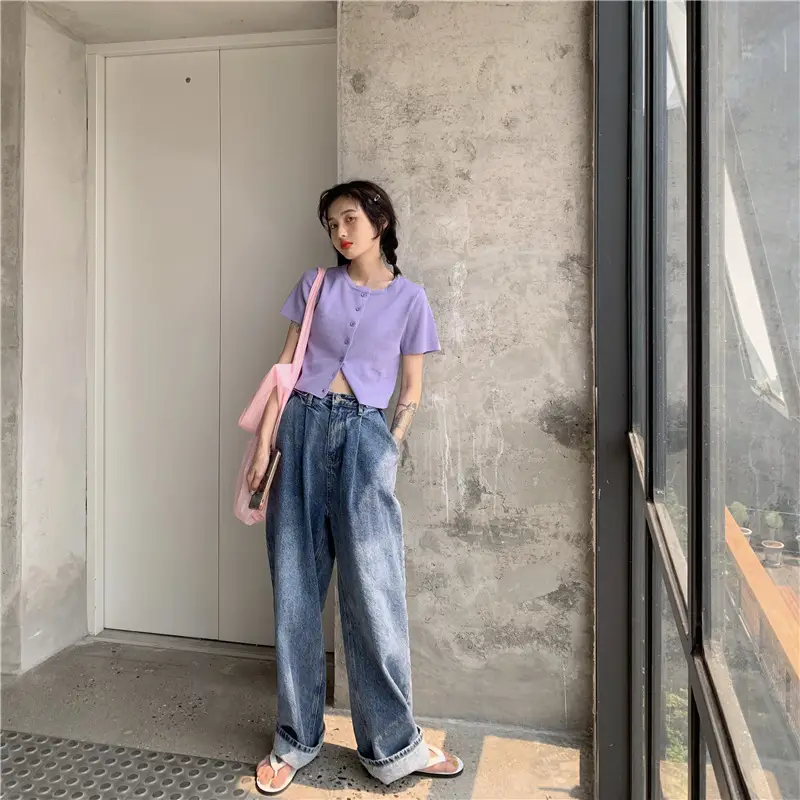 Women Slim Fit Blue Knitted Short Top 2025 — feature 30