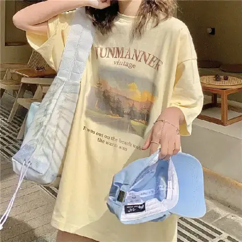 Women Loose Sleeve T-Shirt 2025 Summer Elegant Street French Print - Image 3