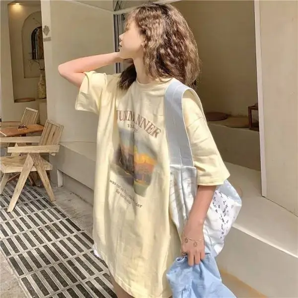 Women Loose Sleeve T-Shirt 2025 Summer Elegant Street French Print - Image 4