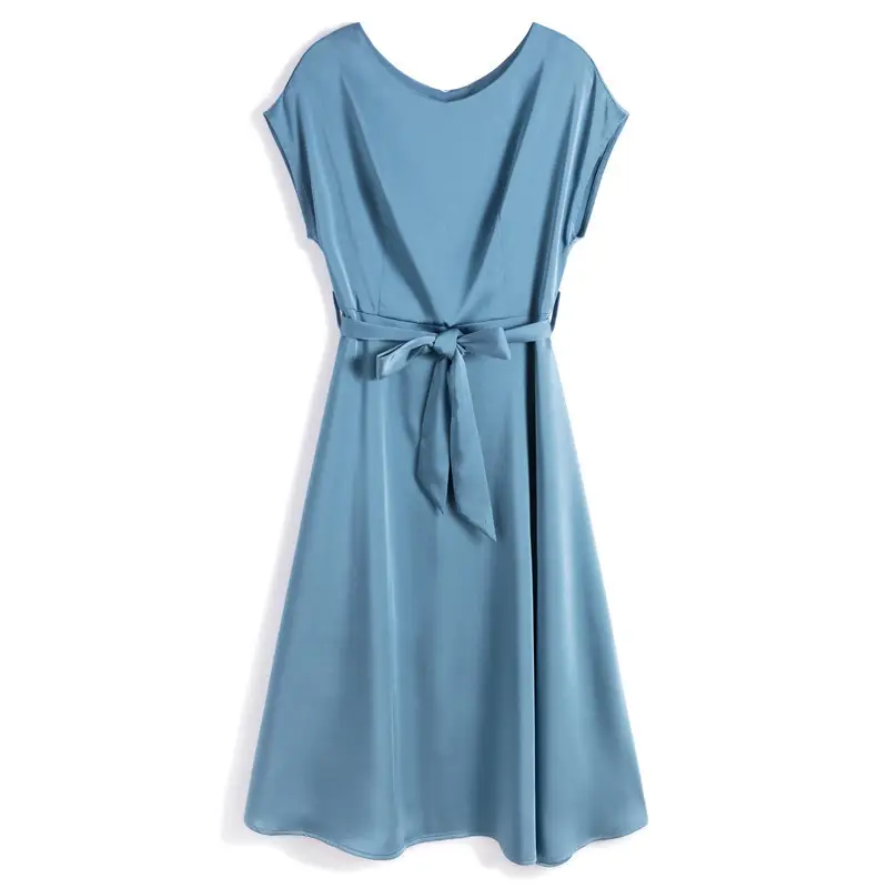 Women's Blue Short-Sleeve Loose Slim Fit Dress