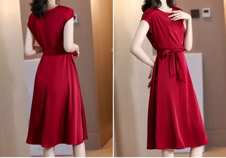 Women's Blue Short-Sleeve Loose Slim Fit Dress — feature 11
