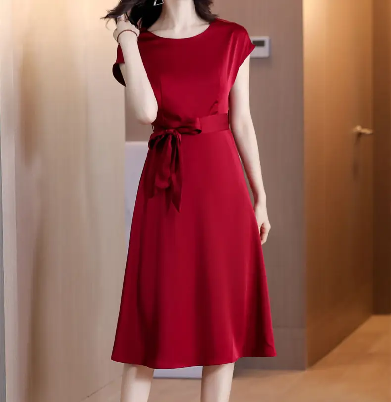 Women's Blue Short-Sleeve Loose Slim Fit Dress — feature 12