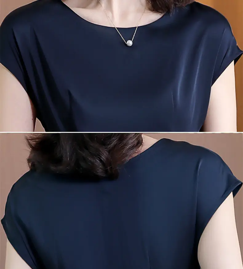 Women's Blue Short-Sleeve Loose Slim Fit Dress — feature 13
