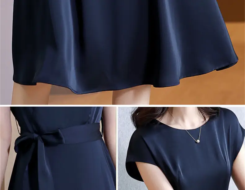 Women's Blue Short-Sleeve Loose Slim Fit Dress — feature 14