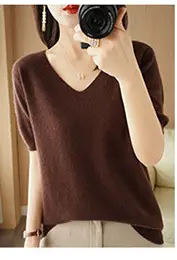Black V-Neck Knitted Pullover Women Spring Summer