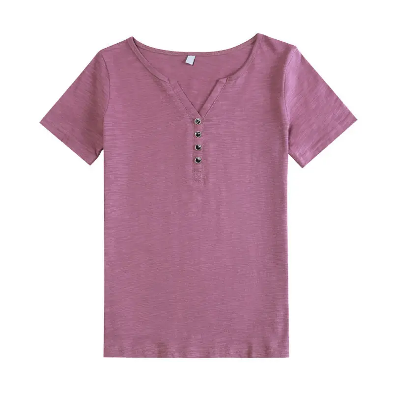 Women V-Neck Cotton T-Shirt White Plus Size 2024 - Image 5