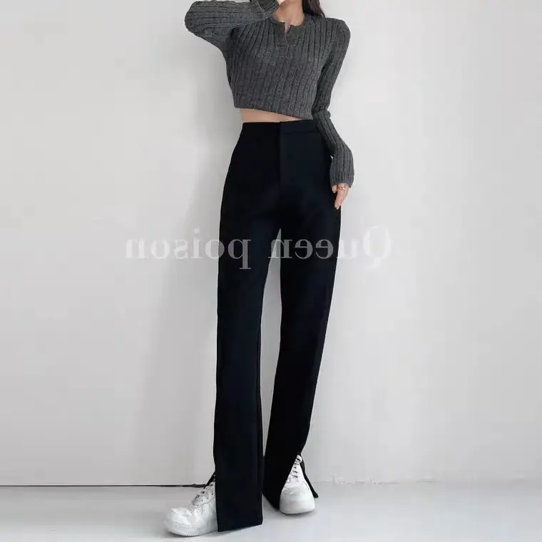Women Brown High Waist Wide Leg Split Mop Pants Spring Summer 2022 - Image 3