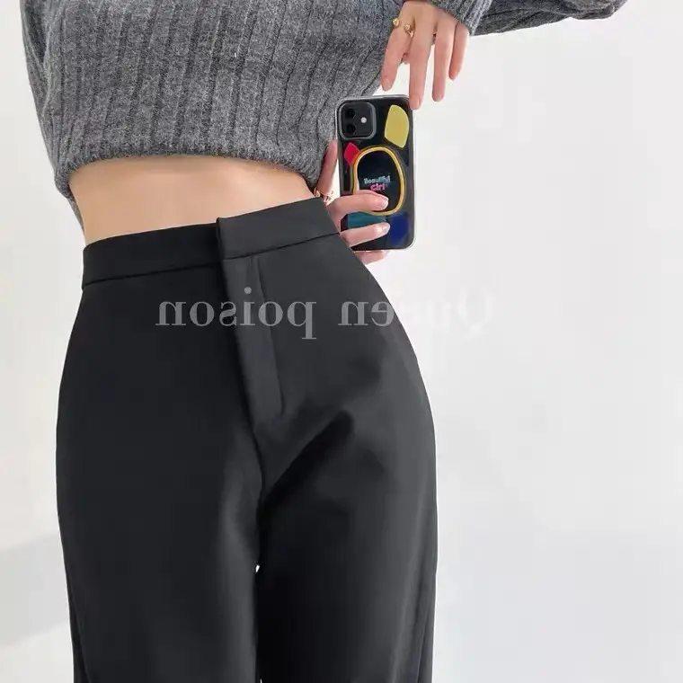 Women Brown High Waist Wide Leg Split Mop Pants Spring Summer 2022 - Image 4