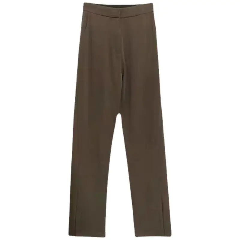 Women Brown High Waist Wide Leg Split Mop Pants Spring Summer 2022 - Image 5