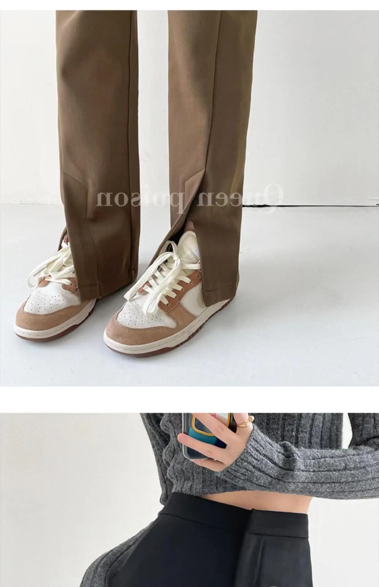 Women Brown High Waist Wide Leg Split Mop Pants Spring Summer 2022 — feature 10
