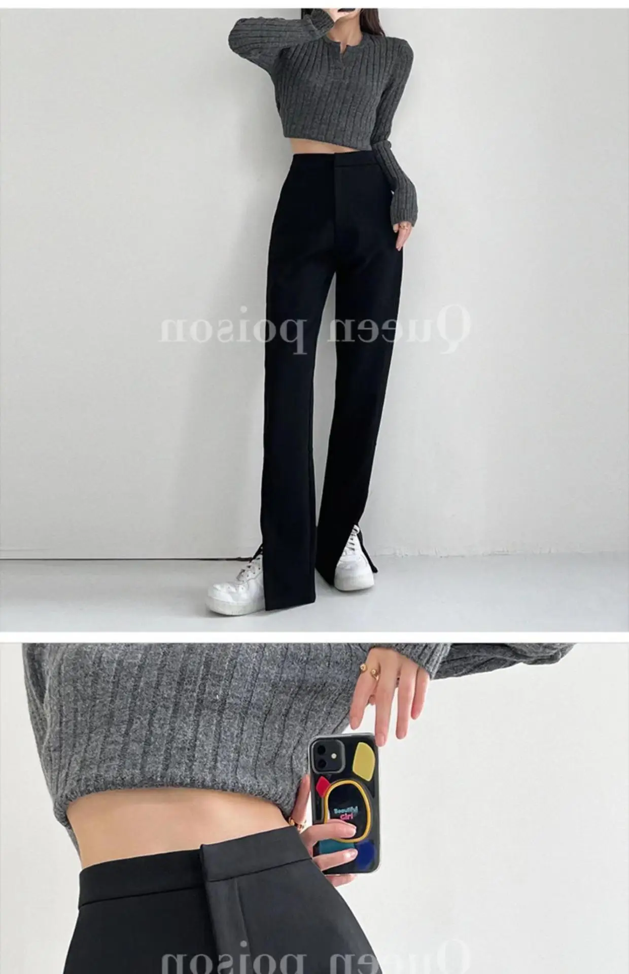 Women Brown High Waist Wide Leg Split Mop Pants Spring Summer 2022 — feature 15