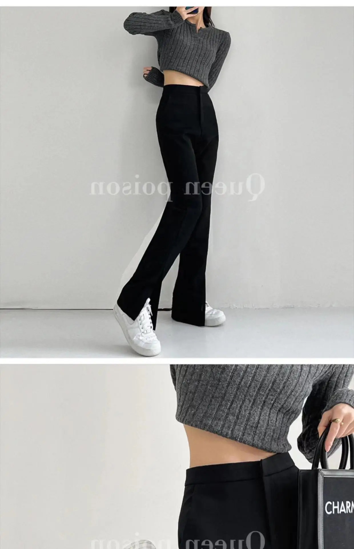 Women Brown High Waist Wide Leg Split Mop Pants Spring Summer 2022 — feature 16