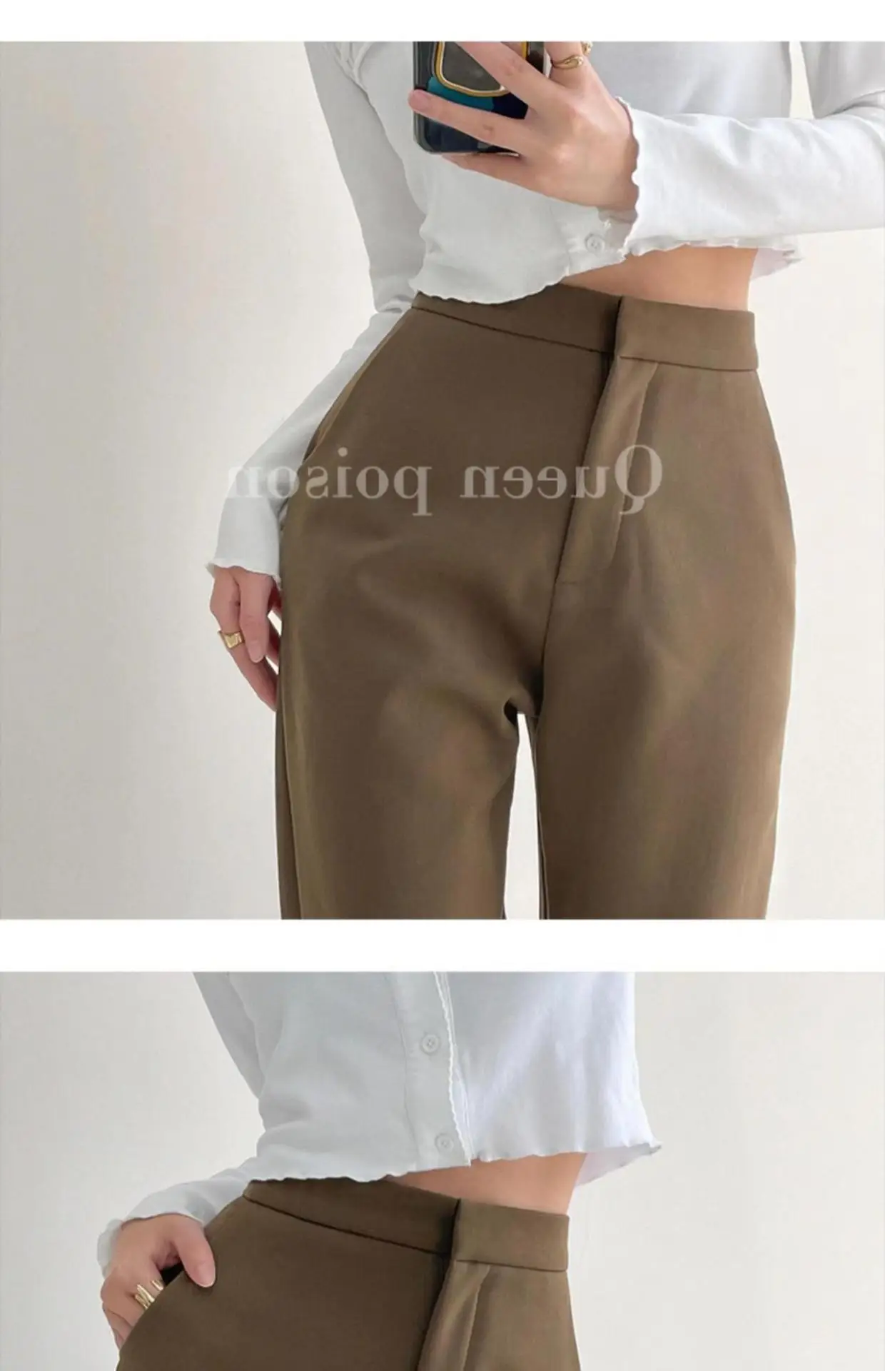 Women Brown High Waist Wide Leg Split Mop Pants Spring Summer 2022 — feature 2
