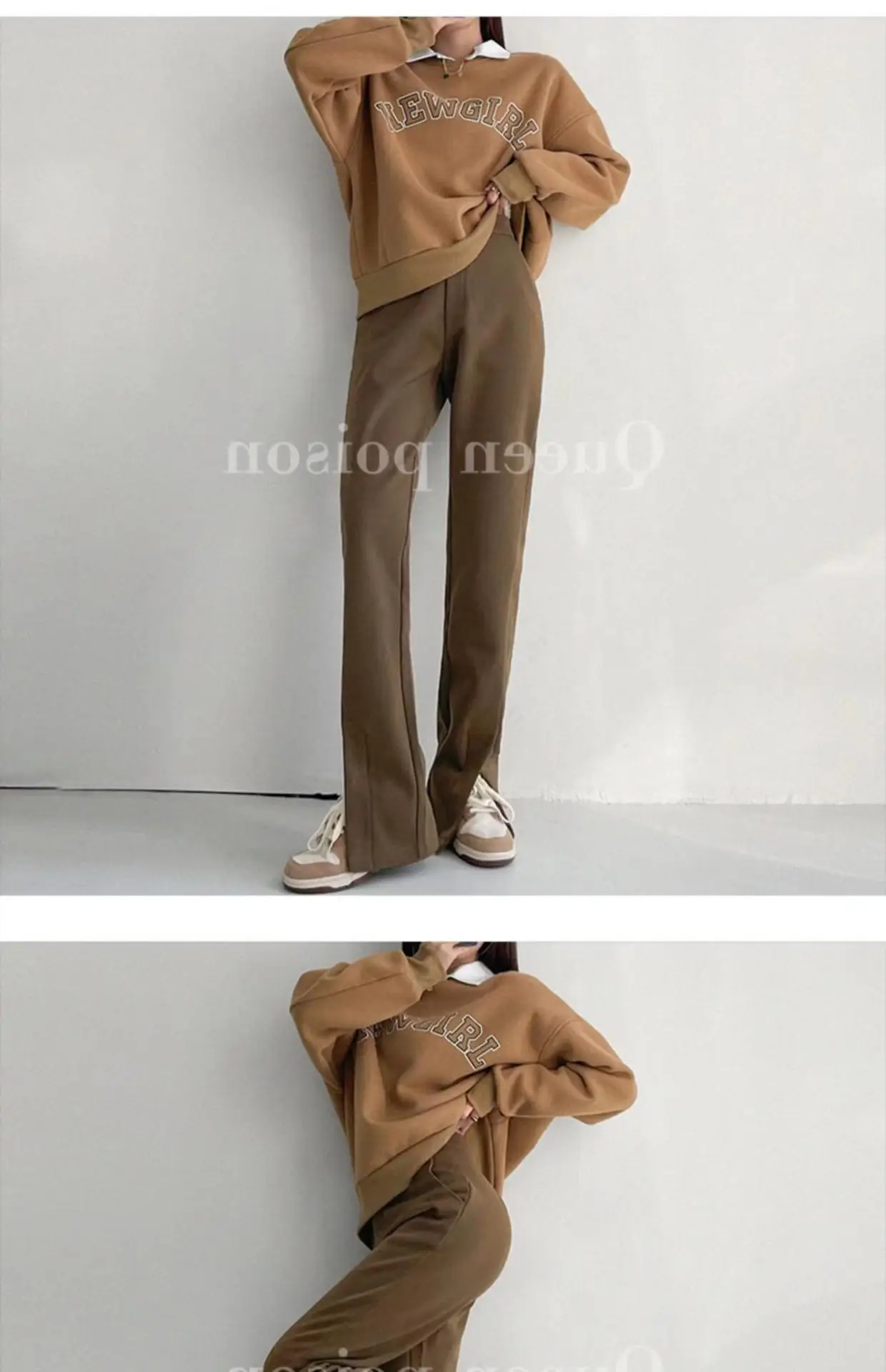 Women Brown High Waist Wide Leg Split Mop Pants Spring Summer 2022 — feature 4
