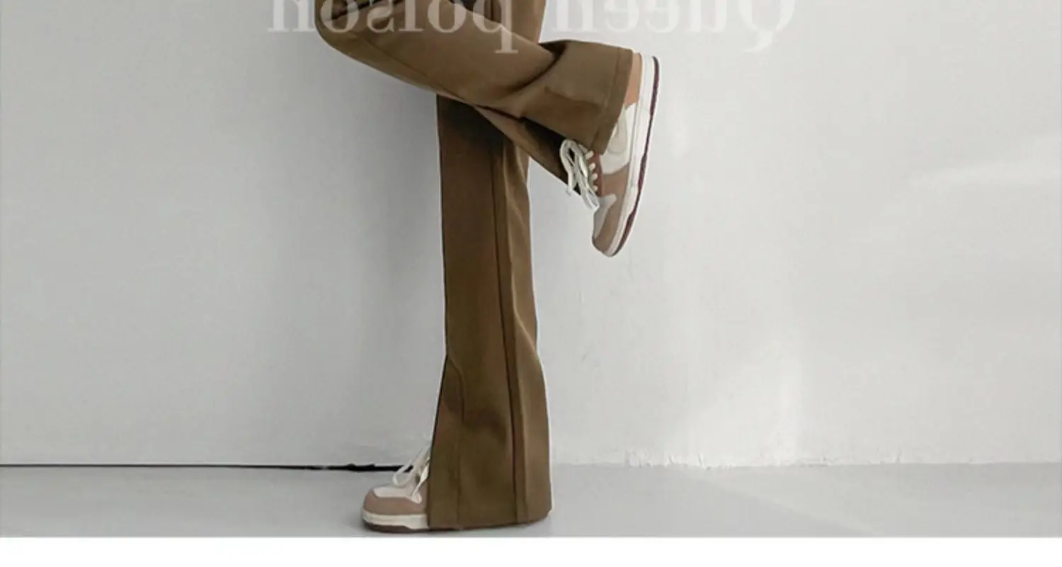 Women Brown High Waist Wide Leg Split Mop Pants Spring Summer 2022 — feature 5
