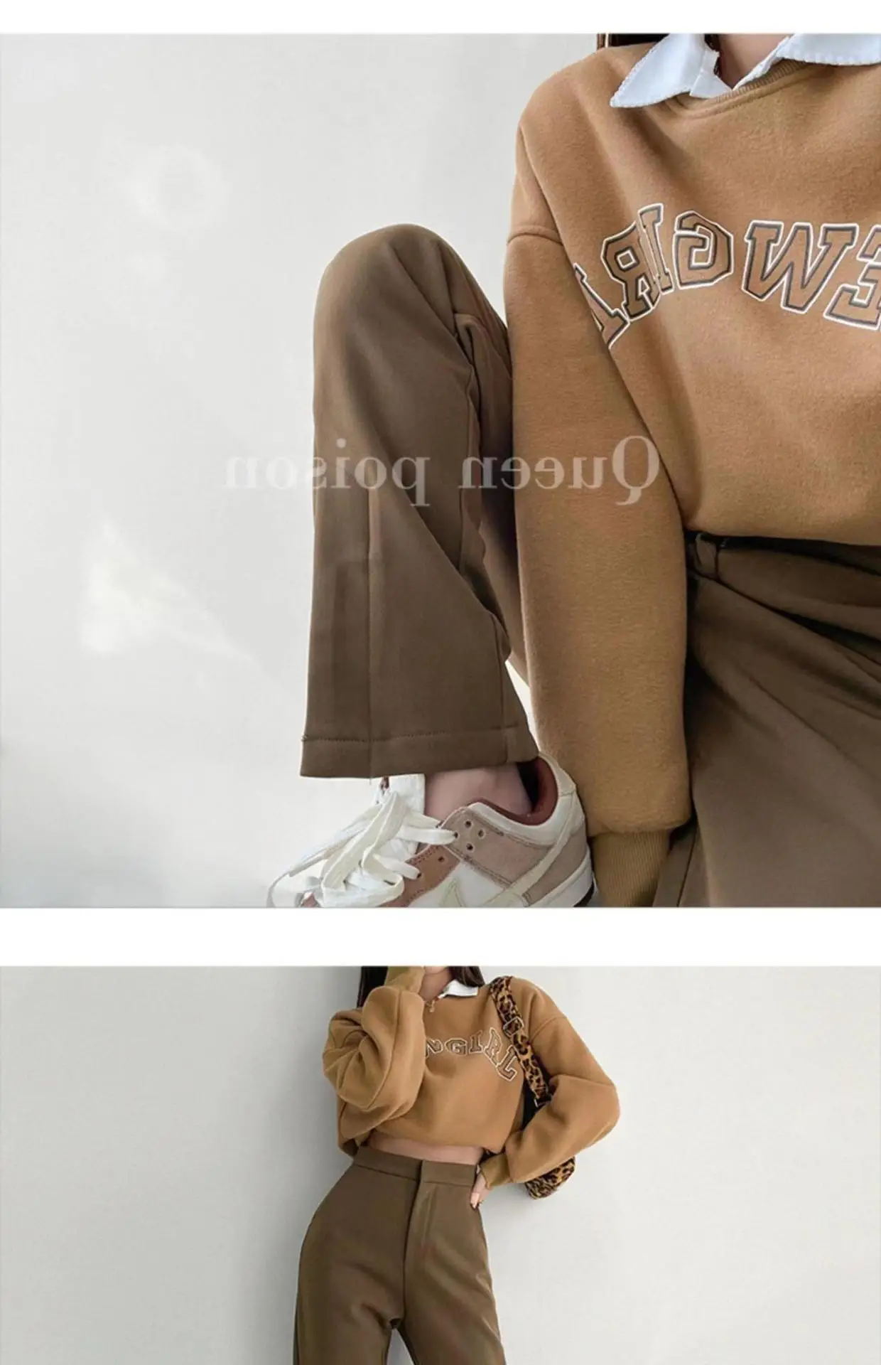 Women Brown High Waist Wide Leg Split Mop Pants Spring Summer 2022 — feature 8