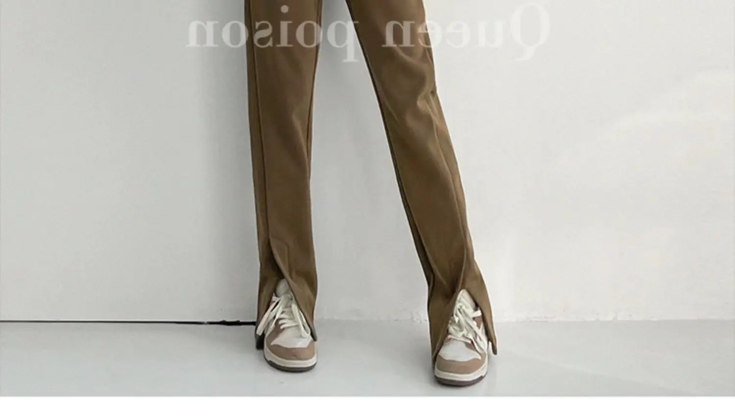 Women Brown High Waist Wide Leg Split Mop Pants Spring Summer 2022 — feature 9