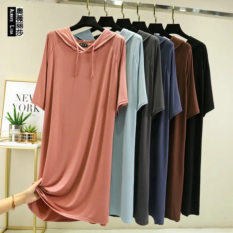 Women's Black Long Sleeve Hooded T-Shirt Dress Large - Image 7